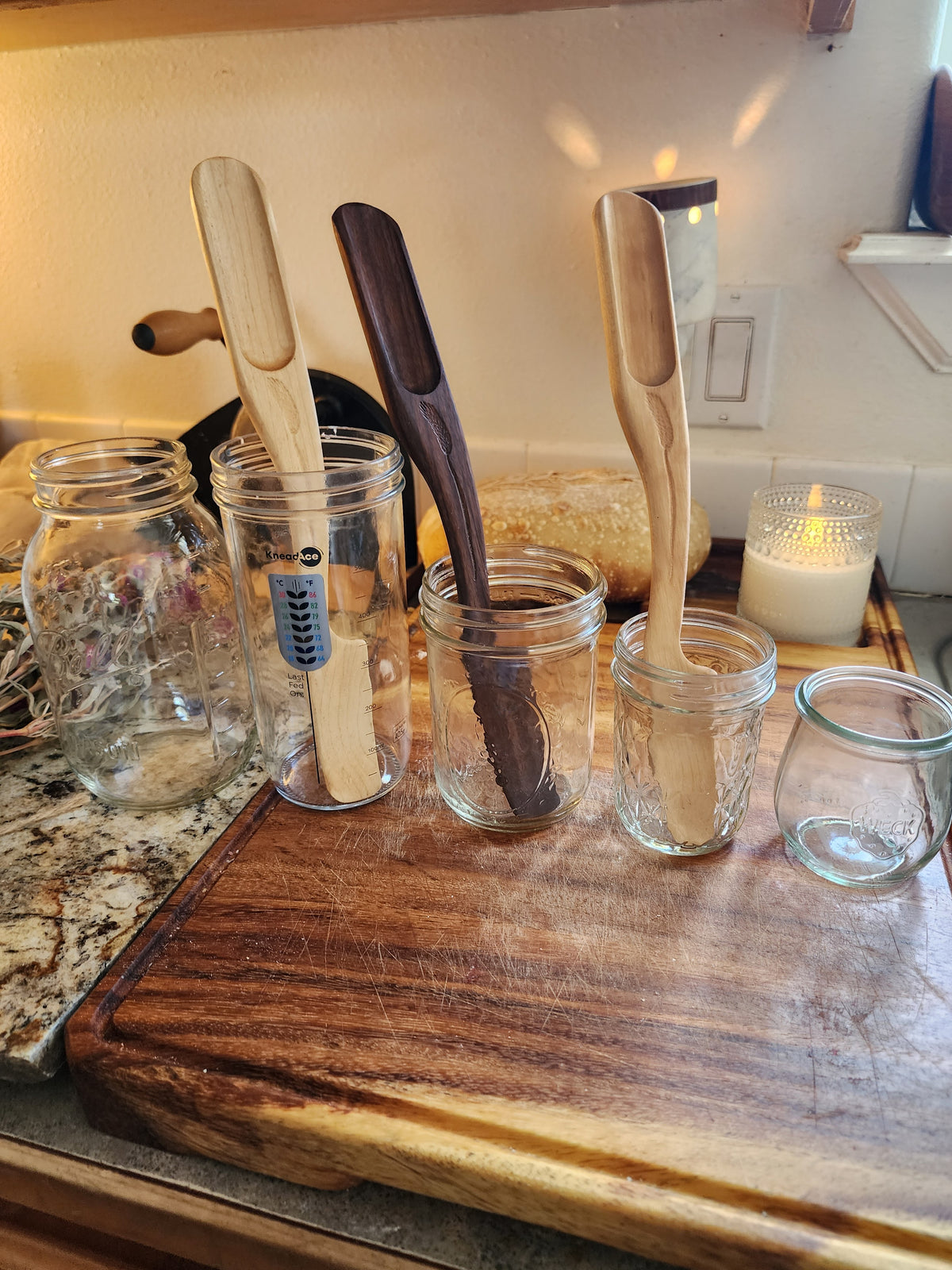 The Spatula in different-sized starter jars