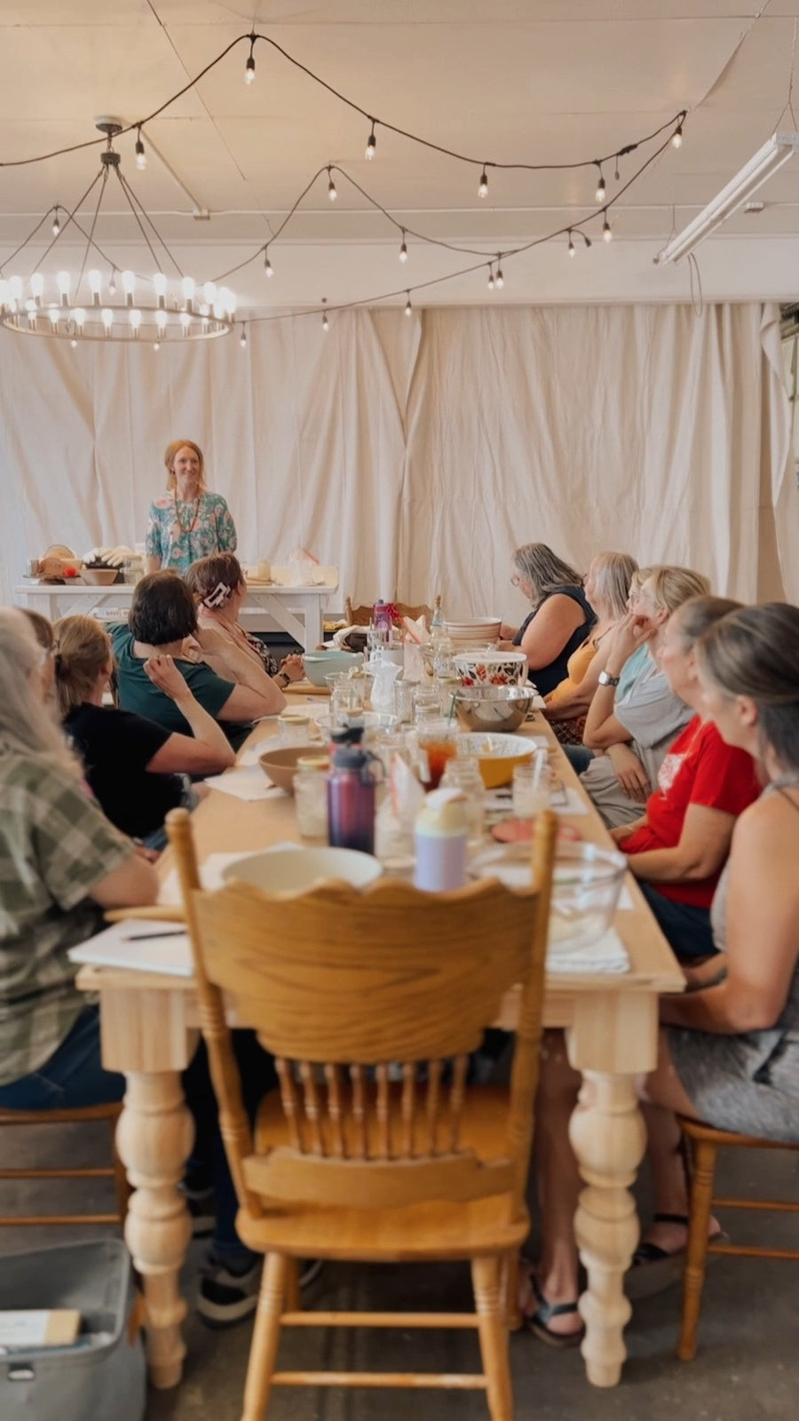 Kirtley teaching a sourdough workshop. Our classes help us see where a better tool could make bread day easier.